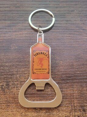 Fireball Cinnamon Whiskey Metal Bottle Opener & Key Chain Brand Dual Sided